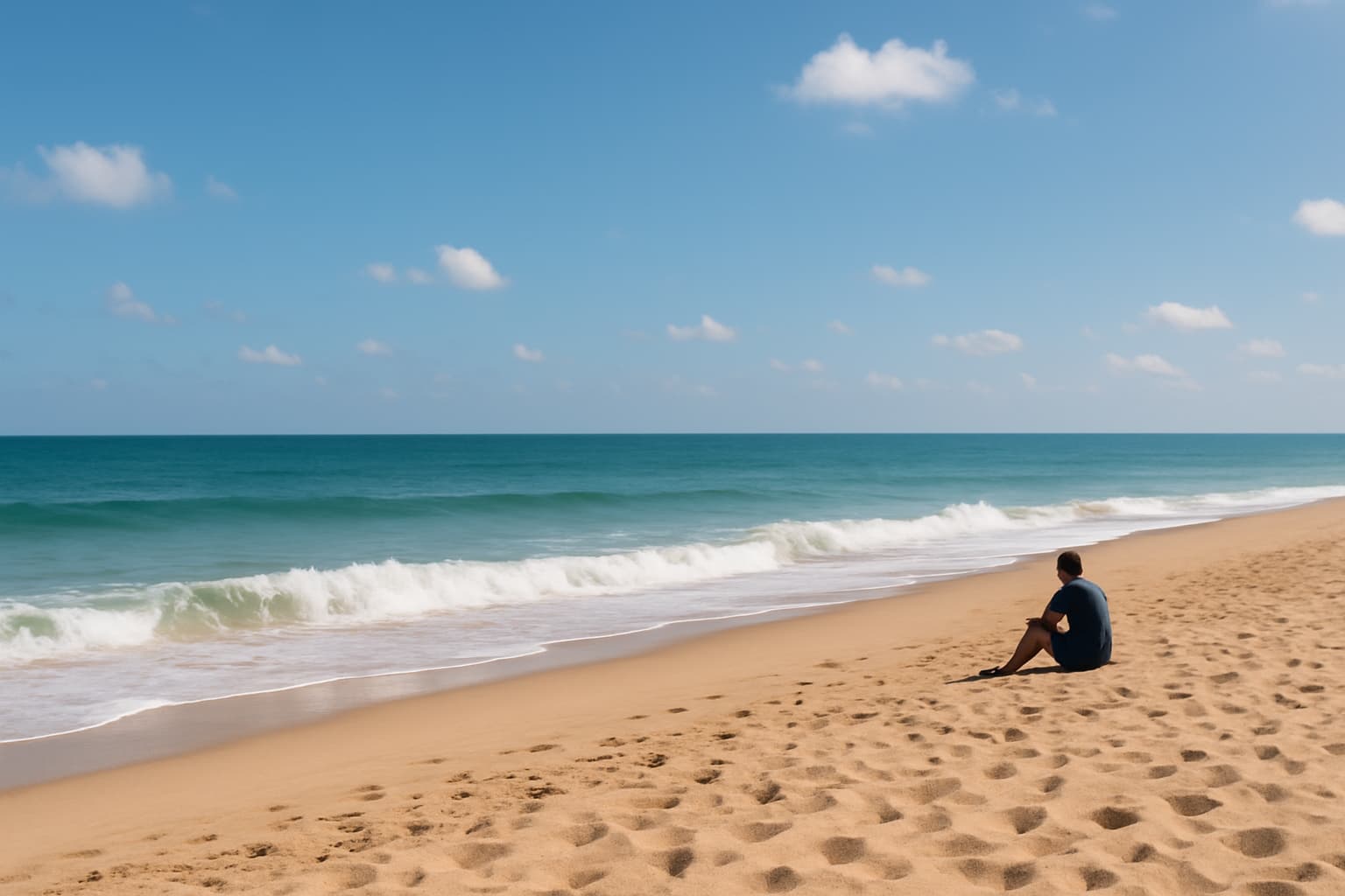 Individual sitting staring at the waves